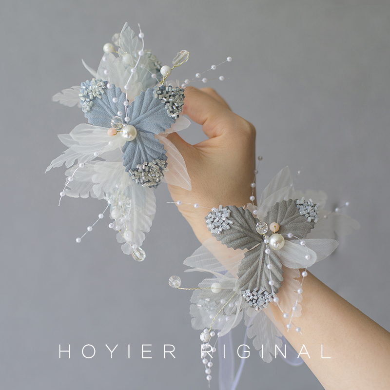 Flower also new blue theme wedding bride beautiful wrist flower bridesmaid pearl bracelet conference guest hand