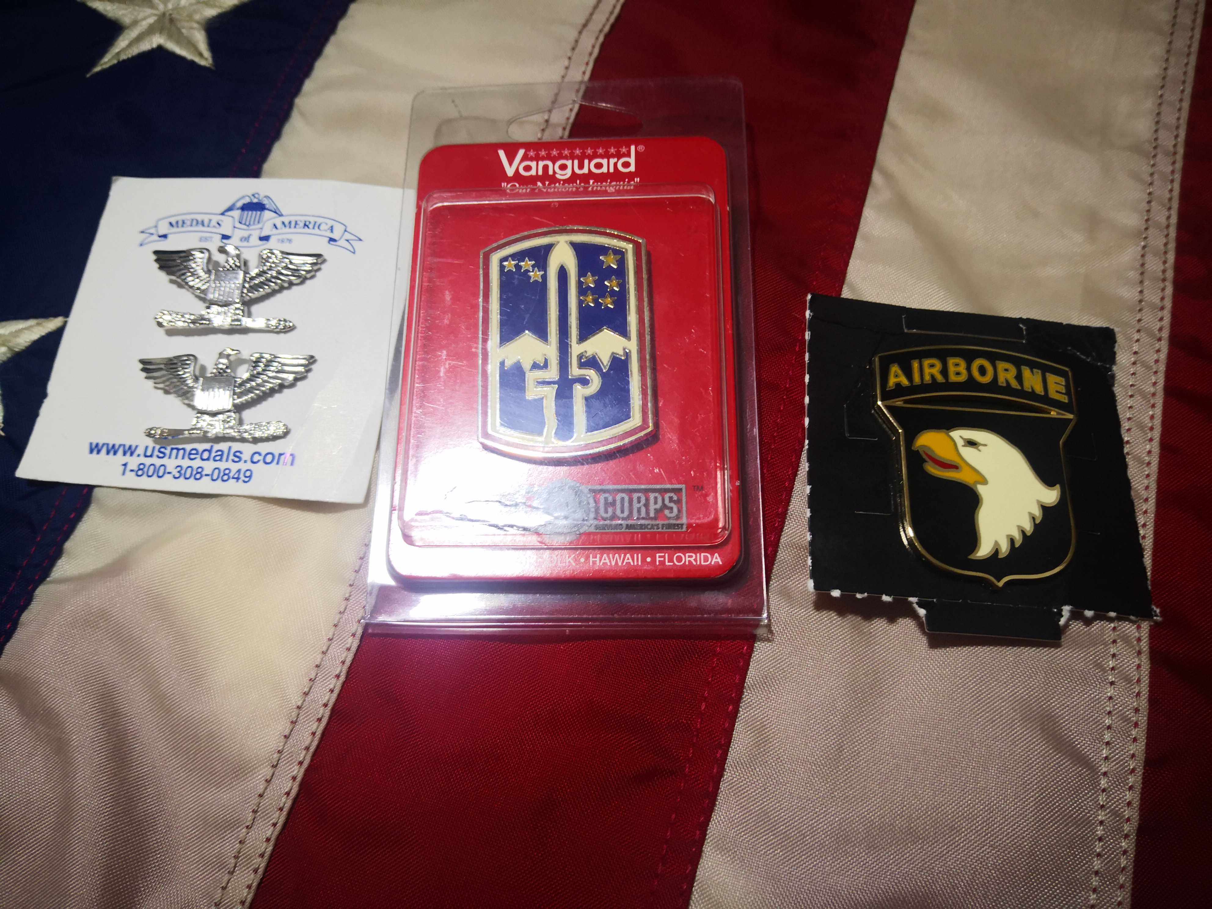 Brand new US-made US military original Colonel rank VANGUARD produced CSIB badge accessories