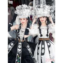 Black and white Miao wedding dress best friend suit improved ethnic style Miao costume Tujia tea travel photography