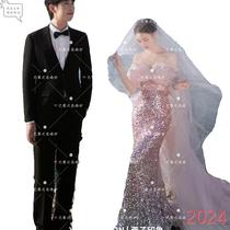 Photo studio wedding dress new sexy high-definition sequin travel photography bride tube top engagement theme waist fishtail dress