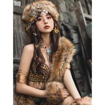 Exotic Yunnan Dai costume tribal princess costume wild ethnic style fur waistless belly dance skirt