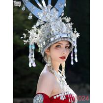 Miao costume international style red peacock feather embroidered trailing skirt high-end queen dress up photo studio photography