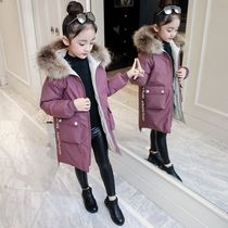 Hong Kong Girls Winter cotton-padded jacket 2021 New Medium and Long Parker Suit Foreign Style Children Korean Down cotton-padded jacket Tide