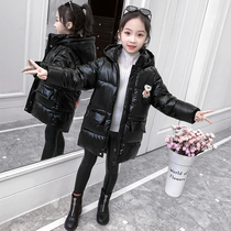 Hong Kong girls winter cotton-padded jacket 2021 new foreign style Korean version of CUHK children bright cotton-padded long padded coat