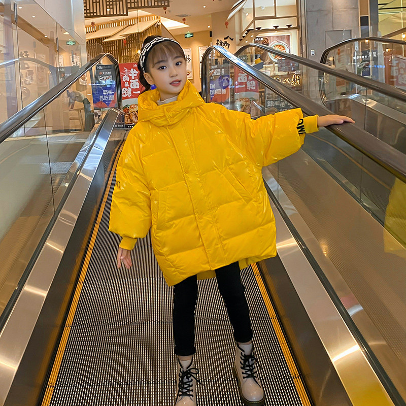 Hong Kong children winter thickened cotton clothes 2021 new foreign Han version girl medium long version down cotton clothing jacket tide