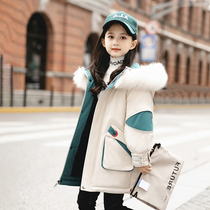 Hong Kong children's cotton-padded jacket Parker clothing 2021 new foreign style Korean girls long padded down cotton-padded jacket coat