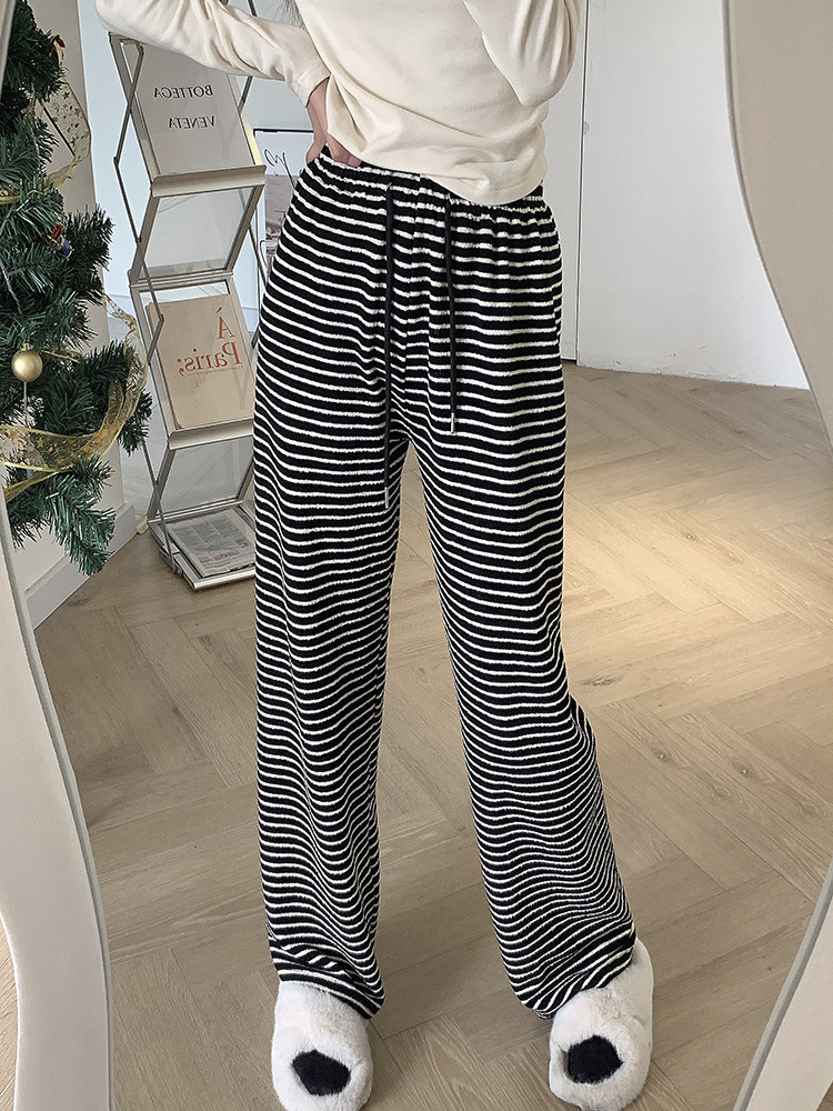 春季2023新款宽松显瘦直筒阔腿裤杏色高腰条纹垂感休闲裤女裤子潮详情19