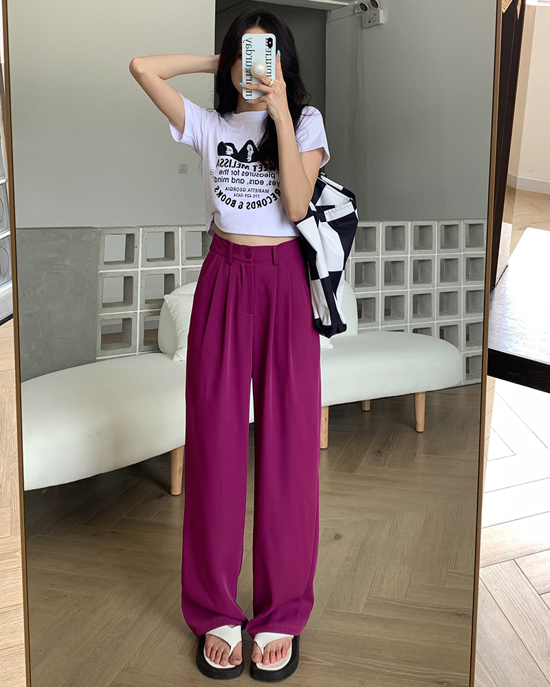 2023年夏季新款灰色西装裤女高级感垂感显瘦高腰西裤休闲阔腿裤子详情71