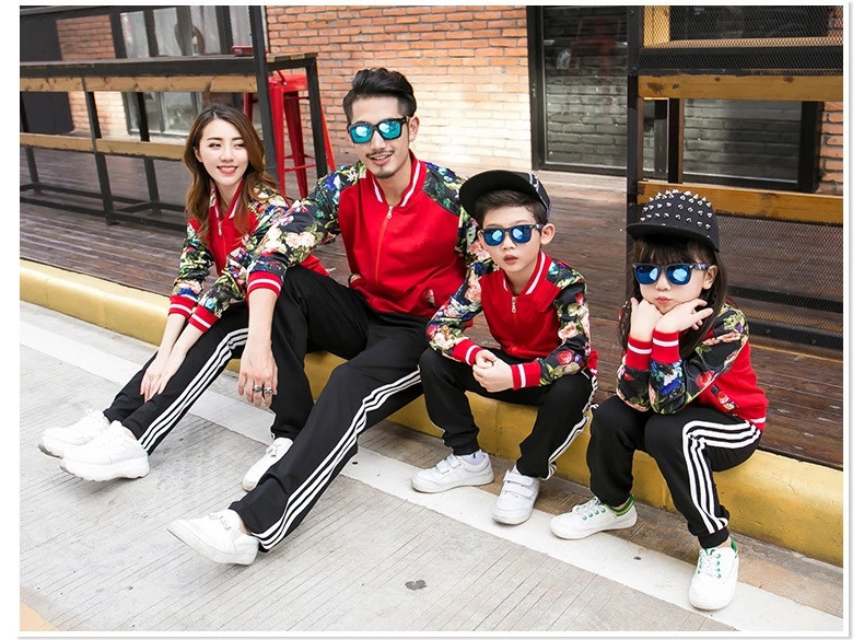 Quần áo thu đông 2018 thời trang mới đứng cổ áo đồng phục bóng chày học sinh cặp đôi phụ huynh-trẻ em nam hai mảnh phù hợp với thể thao bộ quần áo the thao nam nike