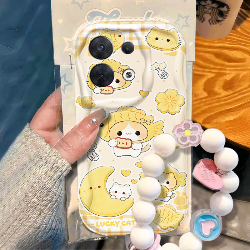 Cat Eating Fish Is Suitable for Oppoa6【5G】 Phone Case Oppoa6S Cartoon Bracelet A6I New Model A6Gt Cute A6Pro Protective Case A6V Female A6I+ Soft Silicone Anti-Fall Full Coverage High-End Feel