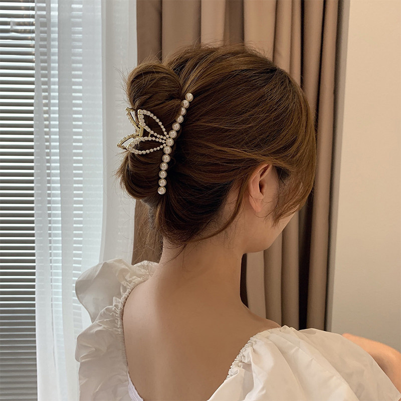 Rabbit Ear Catch Clip Large High-end Pearl Hair Clip Rear Brain Spoon Shark Clip Advanced Sensation 2022 Online Red New Tide