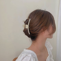 Korean Pearl hairclip clip retro metal back head grab clip temperament elegant disc hairclip headgear hair grab