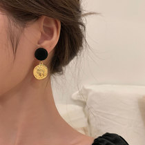 Advanced sense earrings French Net red temperament long button earrings personality European and American style figure coin earrings exquisite