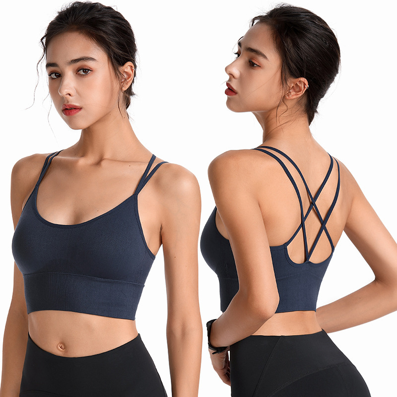 Thin Strap Cross-Back Yoga Sports Bra, Quick-Drying, Shock-Proof, Running Fitness Student Sports Bra, Push-Up Bra