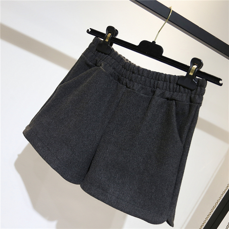 Quần short nữ mùa đông Hàn Quốc 2018 mới cao eo len rộng ống rộng chân hoang dã quần âu quần ống rộng mặc quần quần short nữ ống rộng