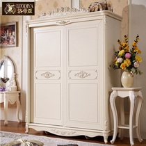 Lodia European sliding door wardrobe bedroom storage carved sliding door ivory white paint wardrobe specials
