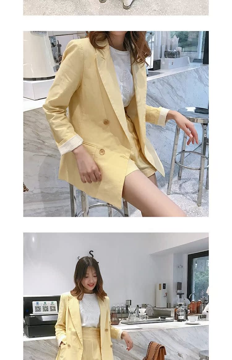 Mùa hè tùy chỉnh 2018 mùa thu mới giả vải lanh chống nhăn màu vàng giản dị sang trọng nhỏ phù hợp với áo khoác phù hợp với khí chất nữ bộ vest nữ hàn quốc