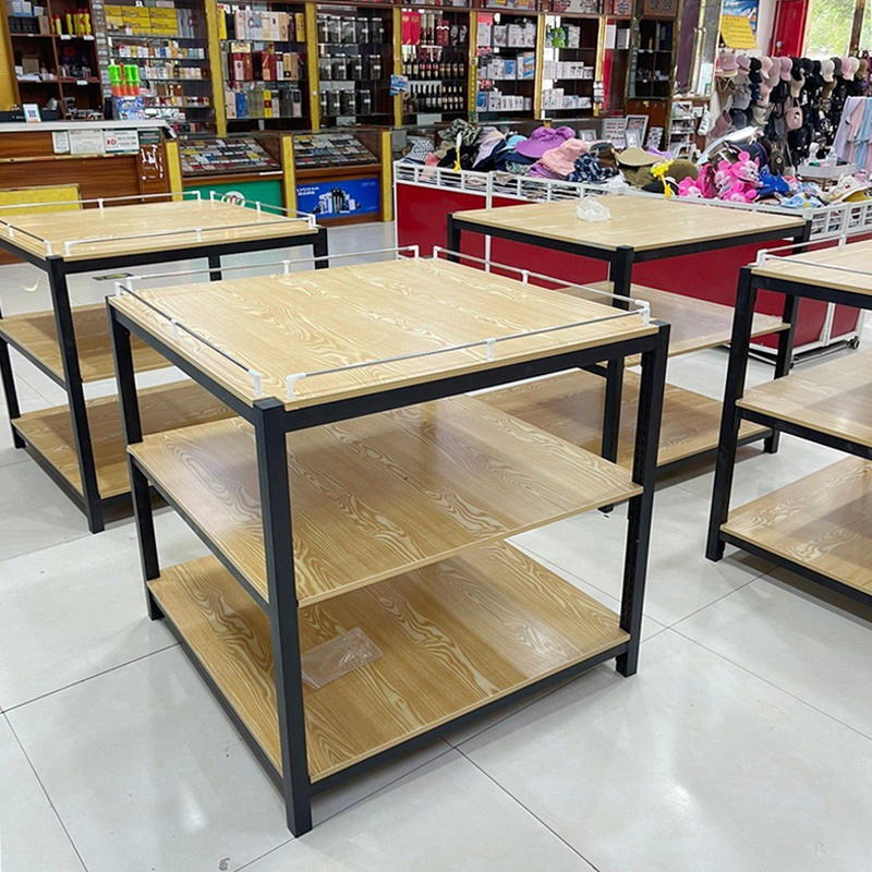 Supermarket pile head shelf edible grain, oil, steel and wood three-layer milk pile beverage promotion desk convenience store pile display stand