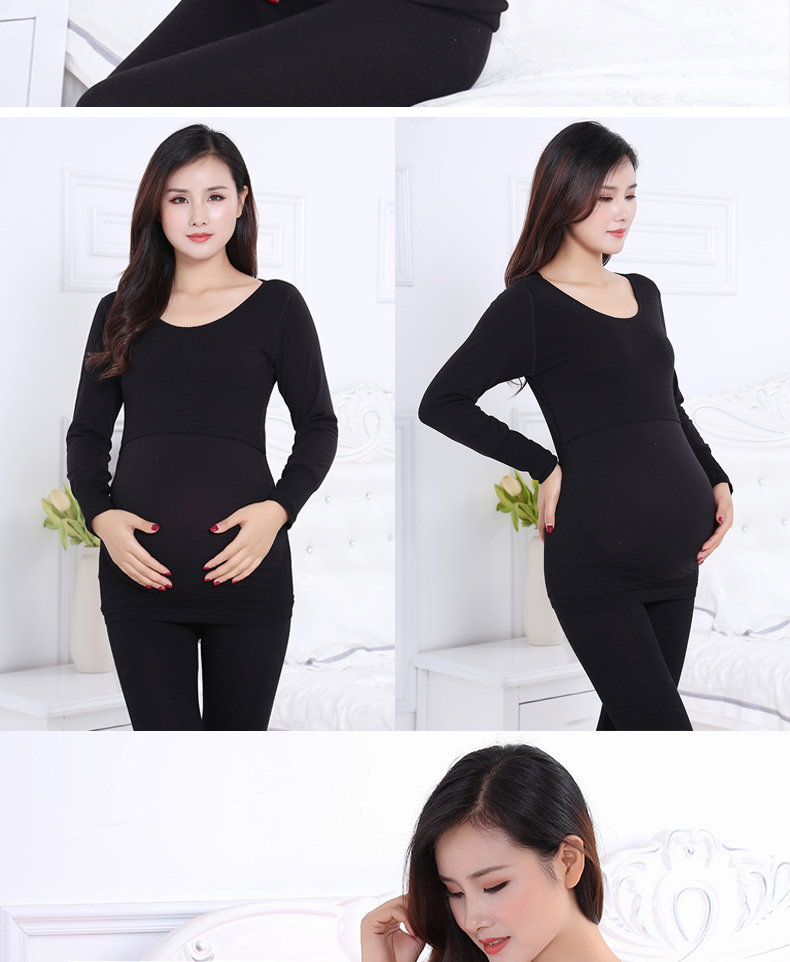 Bà bầu đồ lót nhiệt mùa thu và mùa đông cho con bú áo ấm màu rắn cổ tròn cộng với nhung dày tháng quần áo cho ăn quần áo sữa quần áo mùa thu áo lót mặc vest nam