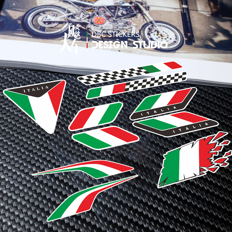 Italian flag car with Vespa Ducati Apulia Motorcycle sticker locomotive modified decoration reflective