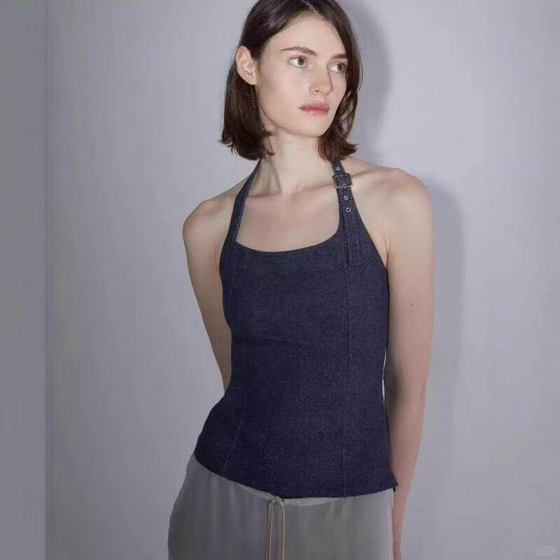 In Stock Paloma Wool Spain 24Fw Vintage Denim Tube Top Halter Neck Tank Top