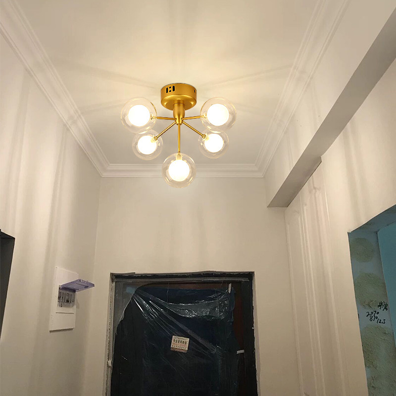 Nordic Door Hall Lamps Golden Light Lavish Glass LED Ceiling Lights Personality Art Aisle Hallway Genguan Molecular Lamp