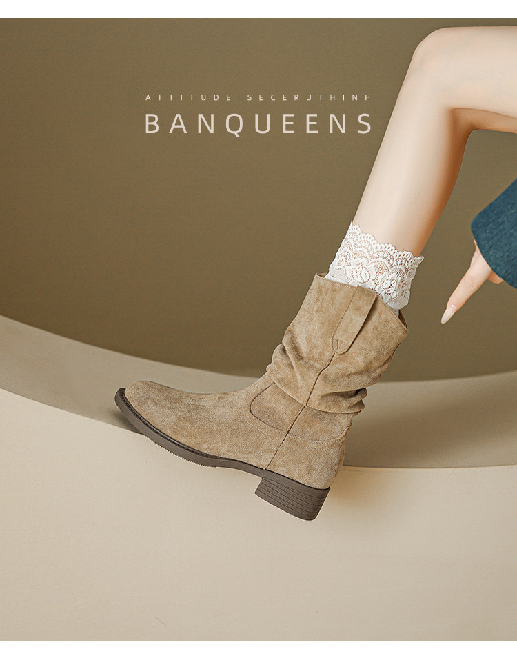 Западные Boots 真皮版！半曲西部牛仔靴2025年秋季美拉德短靴子中筒靴堆堆靴女靴