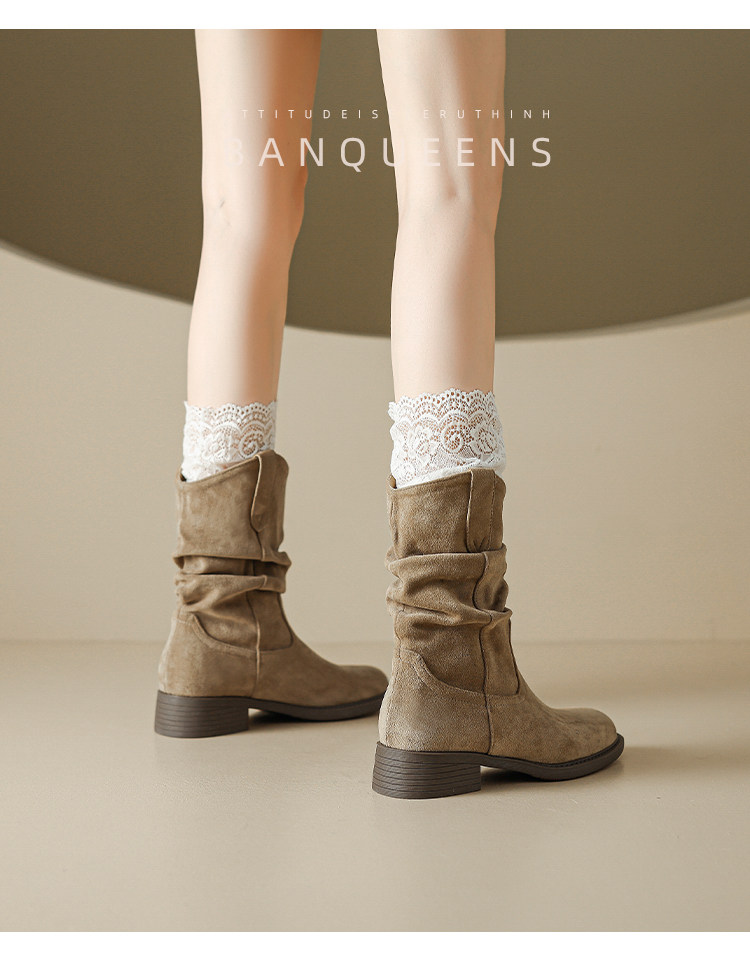 Западные Boots 真皮版！半曲西部牛仔靴2025年秋季美拉德短靴子中筒靴堆堆靴女靴