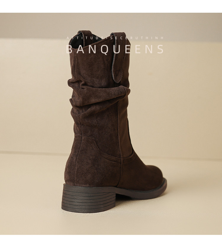 Западные Boots 真皮版！半曲西部牛仔靴2025年秋季美拉德短靴子中筒靴堆堆靴女靴