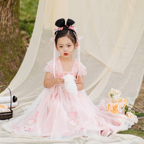 Flag platinum children Hanfu Summer Girl Costume Super fairy chest skirt short sleeve little girl antique dress exquisite