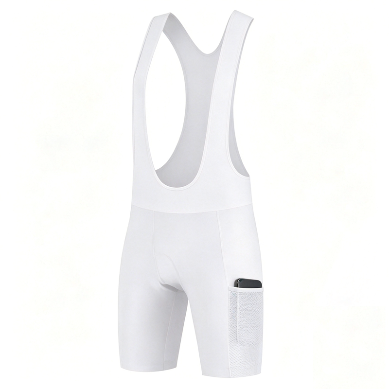 White Bib Cycling Shorts with Side Pockets, Thickened Sponge Silicone Cushion, Road Bike Shorts for Men and Women