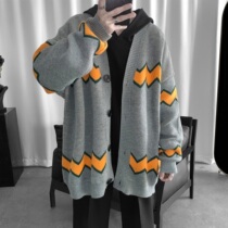 Mens autumn new lazy wind cardigan sweater bf top Korean version of the couple loose knitwear Japanese jacket