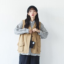 2021 summer thin Japanese tooling vest female outer wear sleeveless jacket jacket suit French vest small waistband