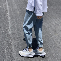2020 spring and autumn new jeans mens fashion brand loose drawstring pants Hong Kong wind nine points casual wild small feet long pants