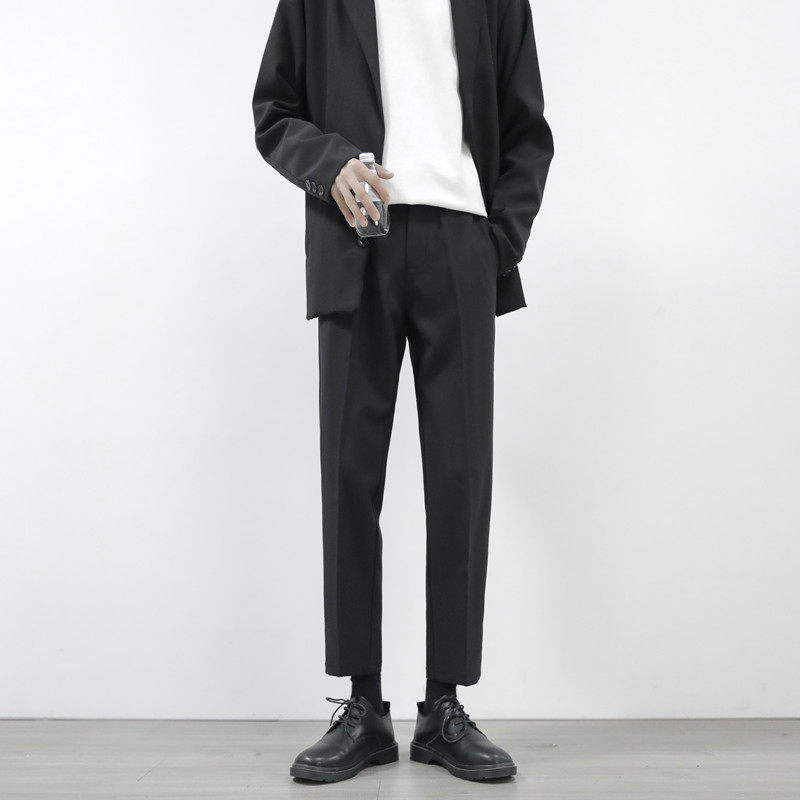 Spring Little Western pants Men's straight cylinder loose casual Thunder suit pants covety Korean version trendy black large size 90% pants