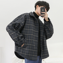Youth super fire jacket mens autumn and winter thickened plaid Korean version loose 19 trend student Hong Kong wind new wool jacket