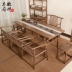 Old Elm Mới Trung Quốc Bàn trà Zen kết hợp Bàn ghế văn phòng gỗ rắn Bàn trà Bàn ghế Phòng trà Nội thất phòng - Bàn trà bàn trà tròn mặt đá Bàn trà