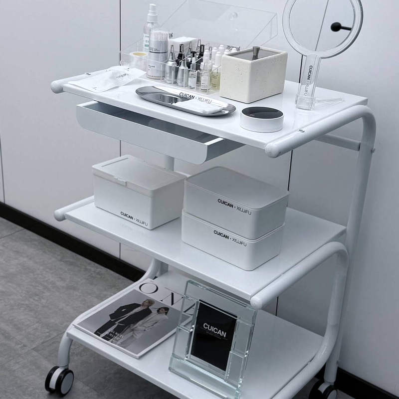 High-End Beauty Salon Filorga Style Special-Purpose Trolley, Beauty Equipment Cart with Drawers, Beauty Industry Equipment Storage Tool Cart