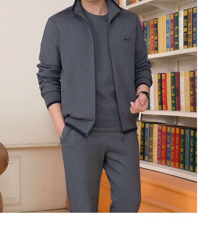 Middle-Aged and Elderly Men's Sportswear Suits, Spring, Autumn and Summer Casual Suits, Three-Piece Suits, Dad Clothes, Running Clothes, Pure Cotton