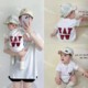 ins bombing street parent-child wear summer trendy style family of three and four letters T-shirt baseball print baby onesie