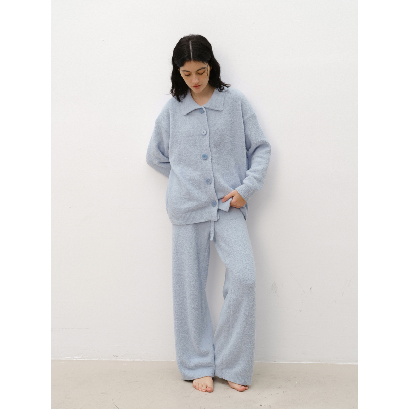 Forretro 25 Autumn/Winter Wind Chime Blue Half-Fleece Homewear Set Soft Cardigan Thickened Pajamas Can Be Worn Outside Forretro 25 Autumn/Winter Wind Chime Blue Half-Fleece Homewear Set Soft Cardigan Thickened Pajamas Can Be Worn Outside
