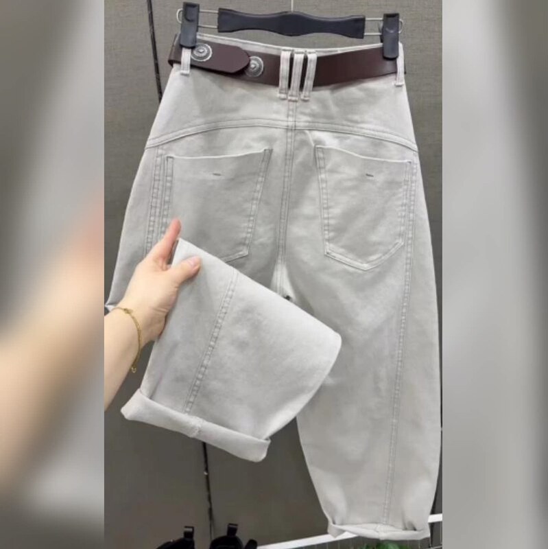 White High-Waisted Wide-Leg Jeans for Women, Cropped, Spring Season, Plus-Size, Slimming, Suitable for Pear-Shaped Body, Casual Pants