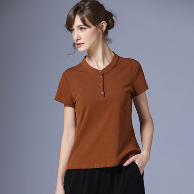 A short-sleeved stand-up collar casual knitted women's T-shirt for summer 2026, a new style for women's wear that is slimming, versatile and well-fitting