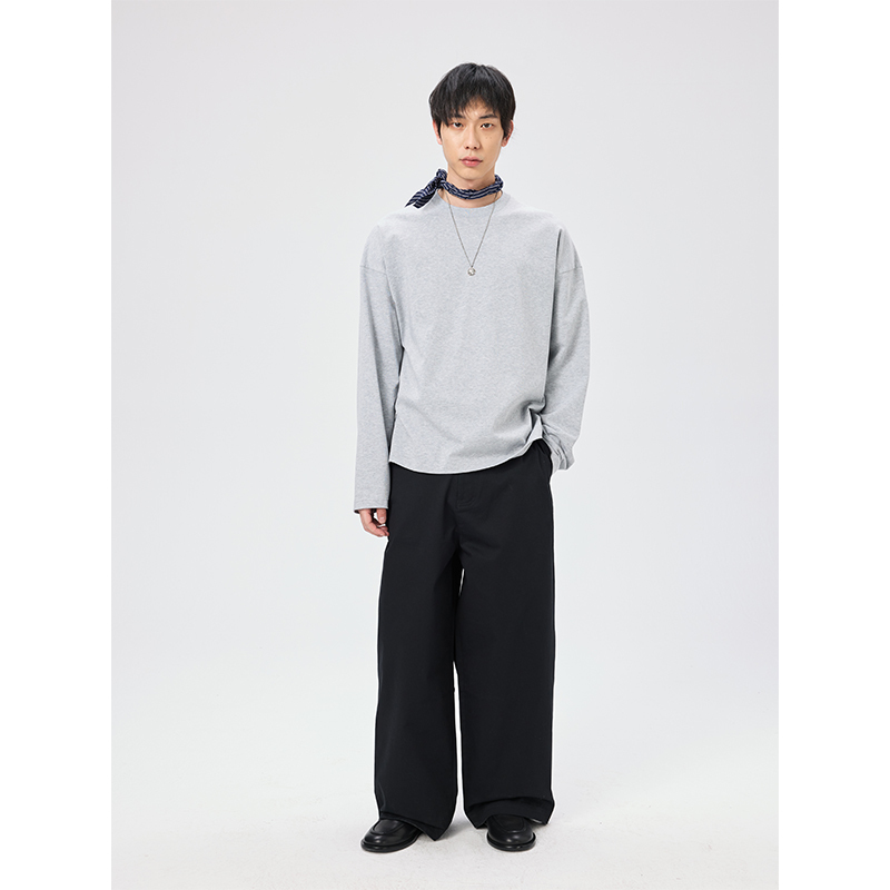 Clesste 250g/ ㎡ Three-Color Japanese Stylem Solid Color Heavyweight Corelax Basic Cotton Long-Sleeve T-Shirt