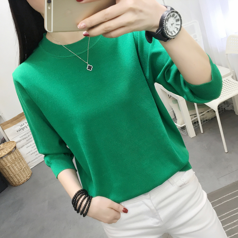 Knitted Sweater for Women, Spring New Style, Plus Size, Round Neck, Loose Pullover Top, Mid-Sleeve Base Shirt, Sweater