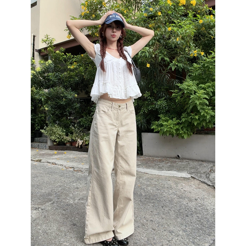 Light Apricot Straight-Leg Wide-Leg Jeans for Women, 2026 Autumn New Style, Low-Waisted, Petite, Slimming, Loose Casual Pants Light Apricot Straight-Leg Wide-Leg Jeans for Women, 2026 Autumn New Style, Low-Waisted, Petite, Slimming, Loose Casual Pants