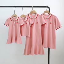 Parent-child high-end mother-daughter dress summer dress A family of three and four foreign style net red mother-child outfit POLO shirt dress tide