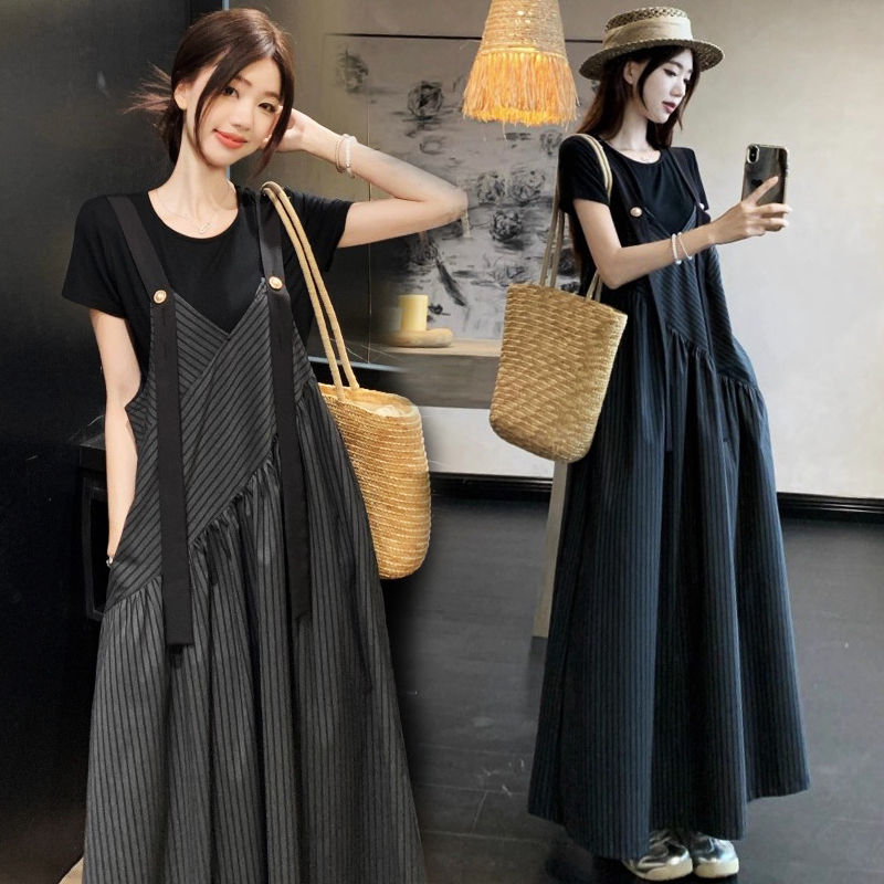 High-End Design Striped Maternity Overalls Skirt Summer New Loose Top One-Piece Wide-Leg Pants Two-Piece Set High-End Design Striped Maternity Overalls Skirt Summer New Loose Top One-Piece Wide-Leg Pants Two-Piece Set