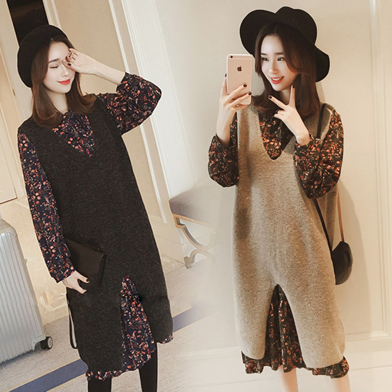 Maternity autumn suit fashion 2022 new loose top vest maternity dress two-piece mid-length version