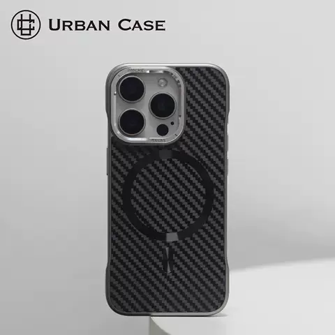 URBAN CASE Carbon Fiber MagSafe Gray Phone Case for iPhone 17, 16, 15, 14 and 13
